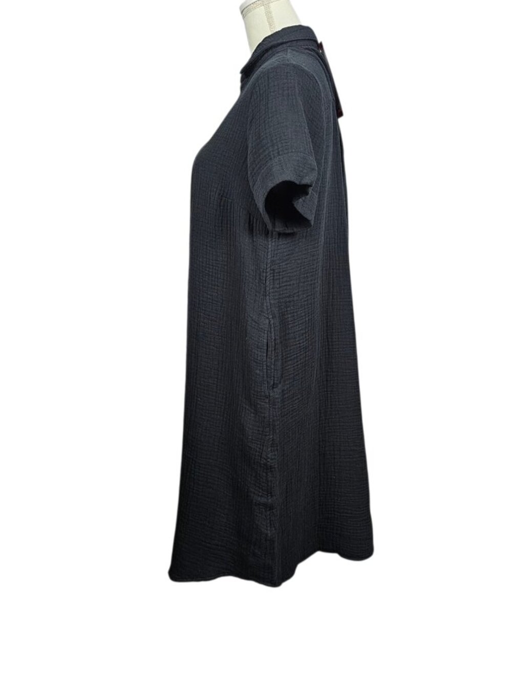 Three Dots Black Cotton Boho Gauze Popover V-Neck Shift Dress Coverup New M - Picture 6 of 12